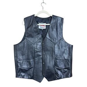 Vintage Route 66 Leather Vest Mens Medium 48 Black Biker Motorcycle Button Up